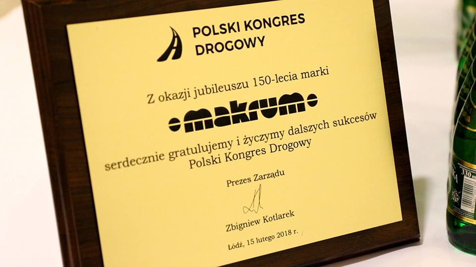 Distinction awarded to MAKRUM at the Polish Road Congress Seminar