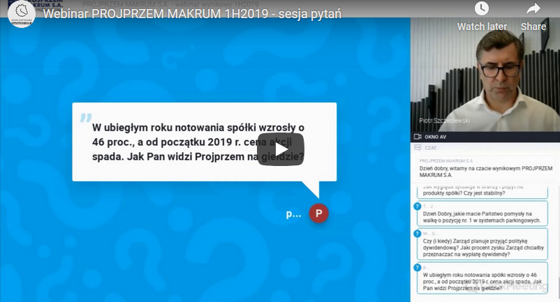 Recording of 1H2019 results webinar of PROJPRZEM MAKRUM S.A.